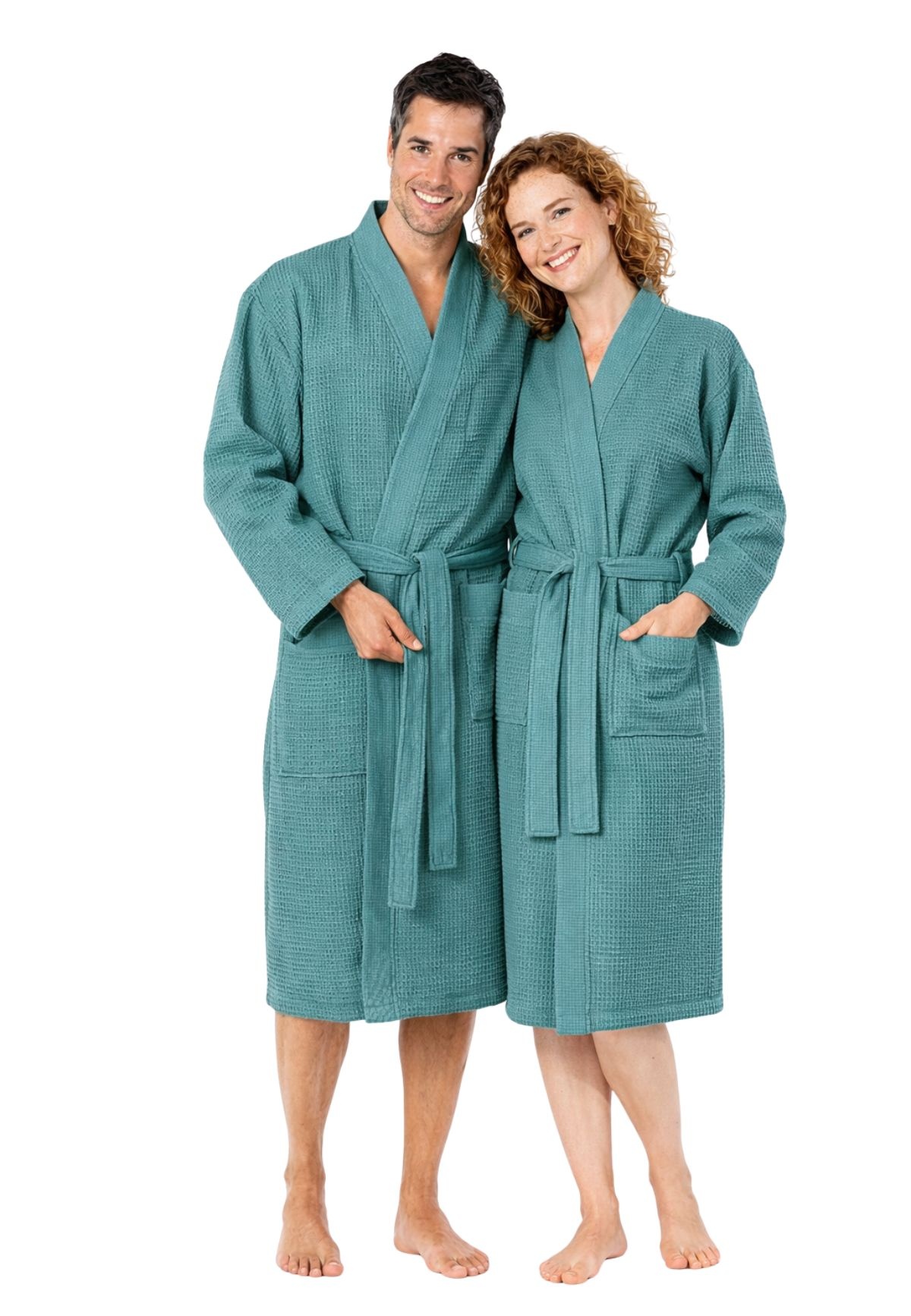 Petrol lichtgewicht saunabadjas met naam borduren - wafel katoen