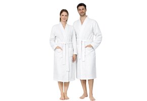Witte lichtgewicht saunabadjas met naam borduren - wafel katoen