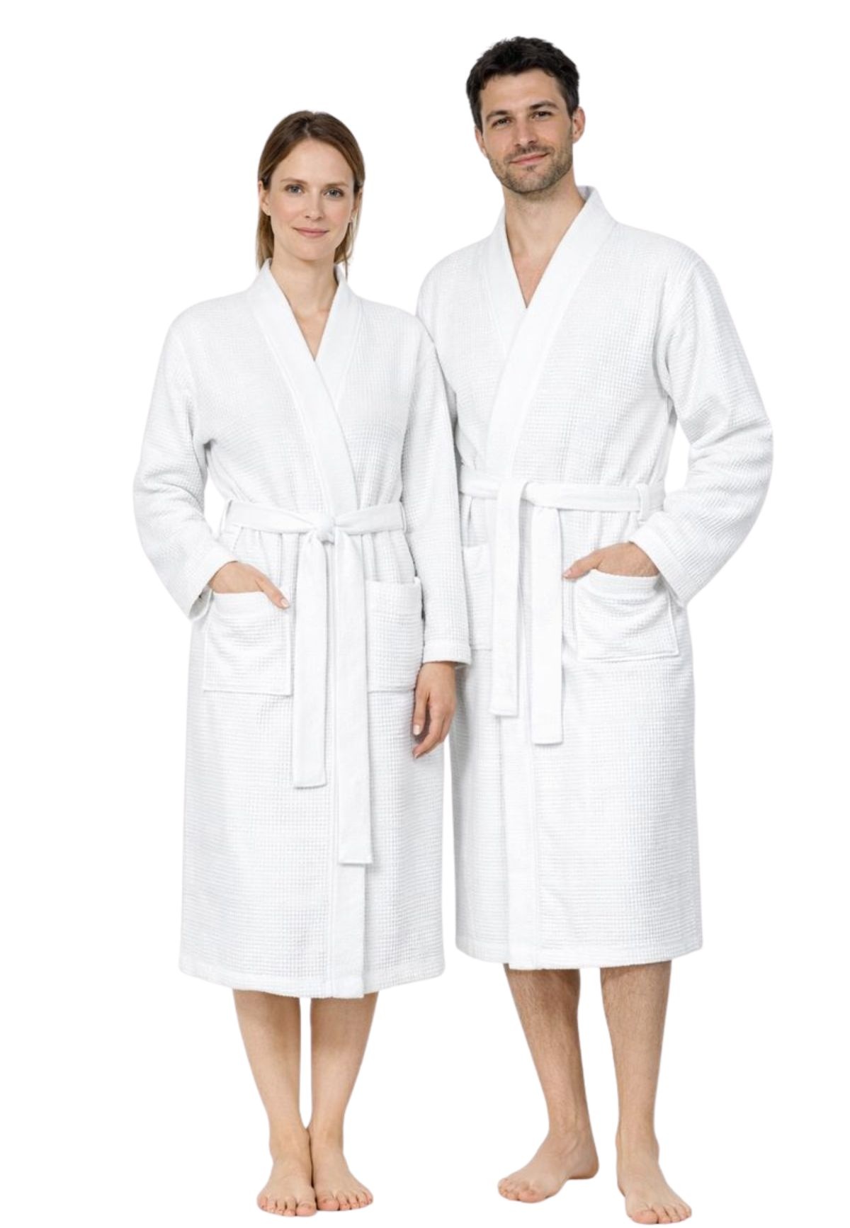 Witte lichtgewicht saunabadjas met naam borduren - wafel katoen