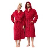 Capuchon saunabadjas velvet katoen/fleece - bordeauxrood