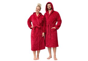 Capuchon saunabadjas velvet katoen/fleece - bordeauxrood