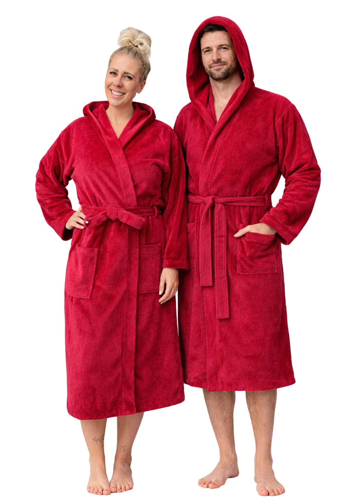 Capuchon saunabadjas velvet katoen/fleece - bordeauxrood