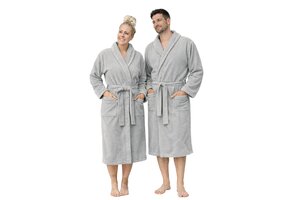 Lichtgrijze wellness badjas velours-katoen