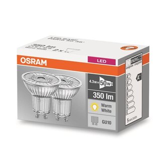 OSRAM Base LED 4.3-50W BLANC CHAUD GU10 pack double