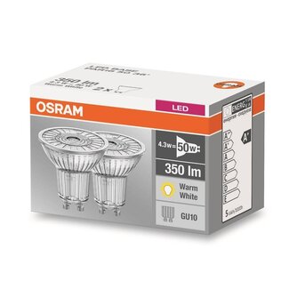 OSRAM LED Base 4.3-50W WARM WHITE GU10 double pack