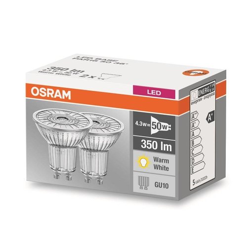 OSRAM Base LED 4.3-50W BLANC CHAUD GU10 pack double OSRAM Base LED 4.3-50W BLANC CHAUD GU10 pack double