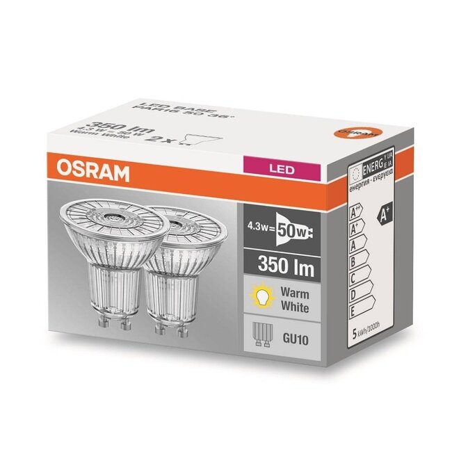 Base LED 4.3-50W BLANC CHAUD GU10 pack double