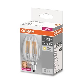 OSRAM Filament à LED Classic E14 4W blanc chaud lot de 2