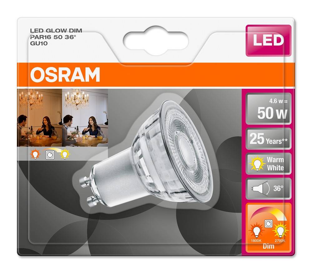 4.6-50W LED spot GU10 GlowDim -