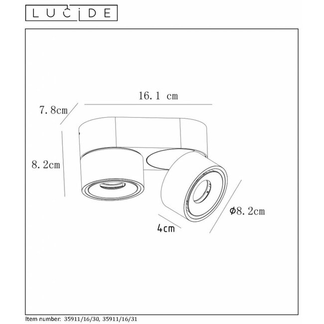 YUMIKO - Plafondspot - Ø 7,8 cm - LED Dimb. - 2x8W 2700K - Wit - 35911/16/31