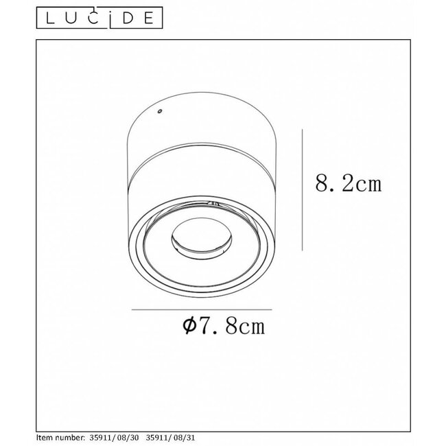 YUMIKO - Plafondspot - Ø 7,8 cm - LED Dimb. - 1x10W 2700K - Zwart - 35911/08/30