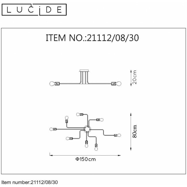 LESTER - Ceiling light - 8xE27 - Black - 21112/08/30