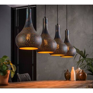 LioLights Suspension LED vintage 4L cône perforé noir/marron