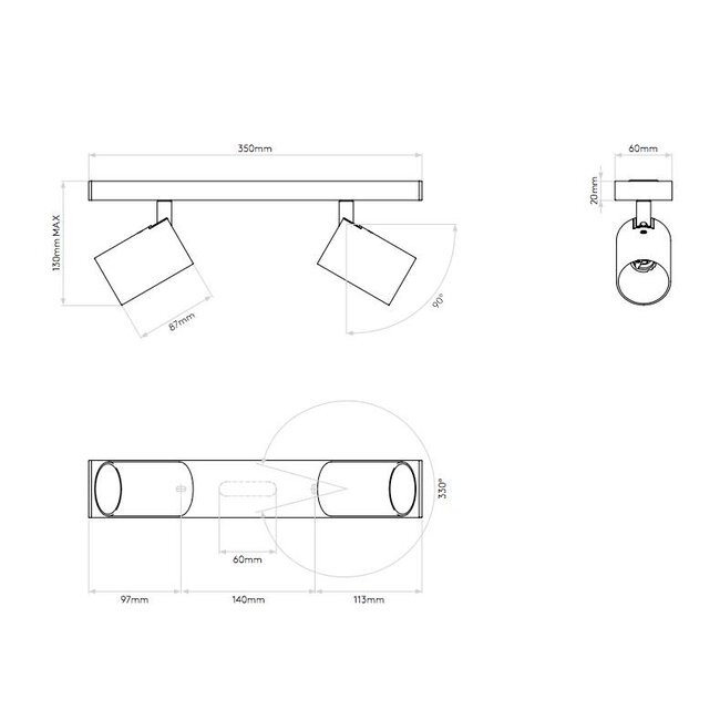 Ascoli Twin Dim Double wall or ceiling lamp GU10