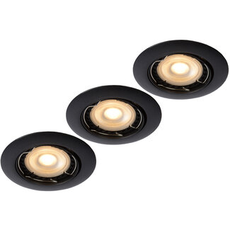 Lucide FOCUS - Inbouwspot - Ø 8,1 cm - LED Dimb. - GU10 - 3x5W 3000K - Zwart - Set van 3 - 11001/15/30