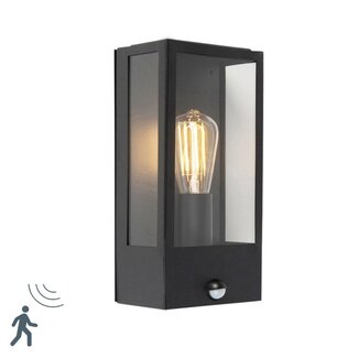 QAZQA Vintage Wall lamp ROTTERDAM 1 Black with motion detector