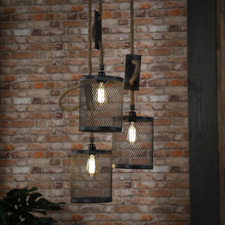 LioLights Vintage Hanglamp 3xØ20 mesh touw getrapt