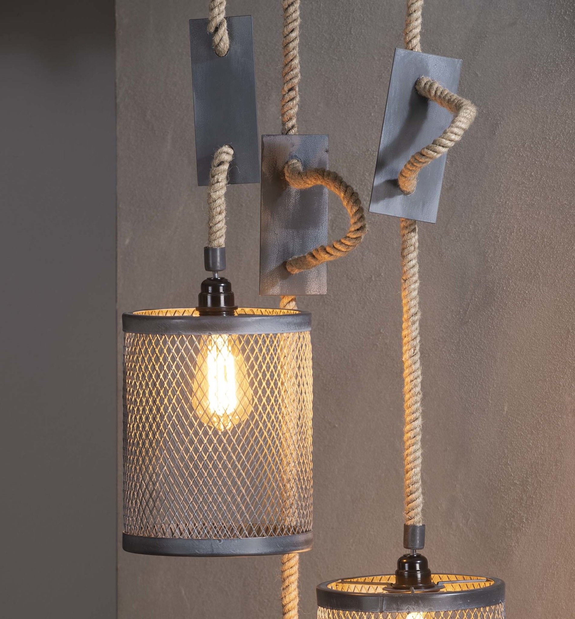 Afzonderlijk Masaccio ondernemen Vintage Hanglamp 3xØ20 mesh touw getrapt - perfectlights.be