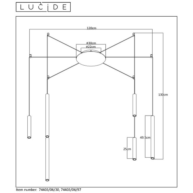 LORENZ - Hanglamp - LED Dimb. - 6x4W 3000K - Zwart - 74403/06/30