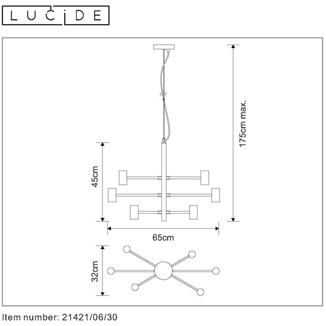 LEANNE - Hanging lamp - 6xE27 - Black - 21421/06/30
