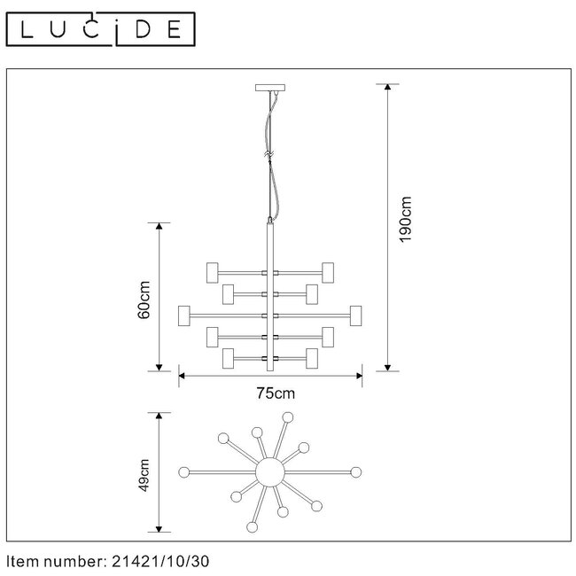 LEANNE - Suspension - Ø 65 cm - 10xE27 - Noir - 21421/10/30