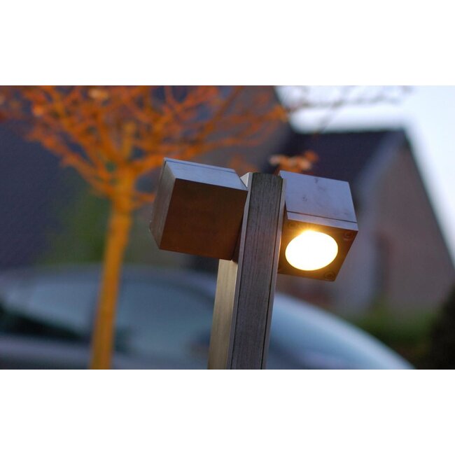 Poteau de jardin Q-bic 60 Teck / Acier inoxydable poli