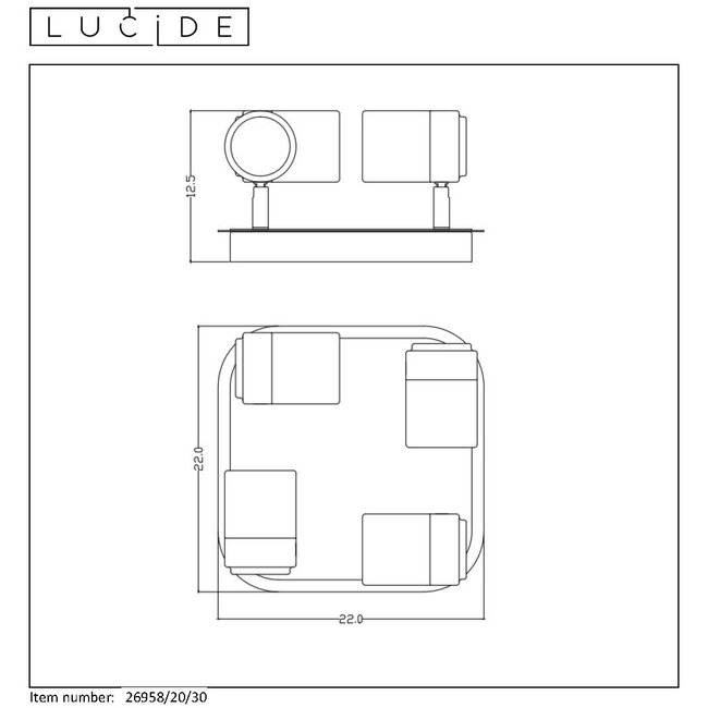 LENNERT - Ceiling spotlight Bathroom - LED Dim. - GU10 - 4x5W 3000K - IP44 - Black - 26958/20/30