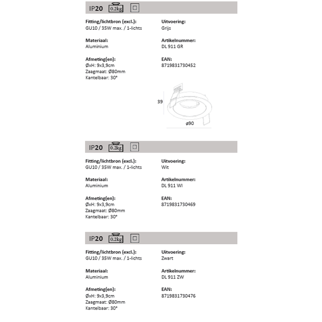 Spot encastrable ALICE GU10 orientable