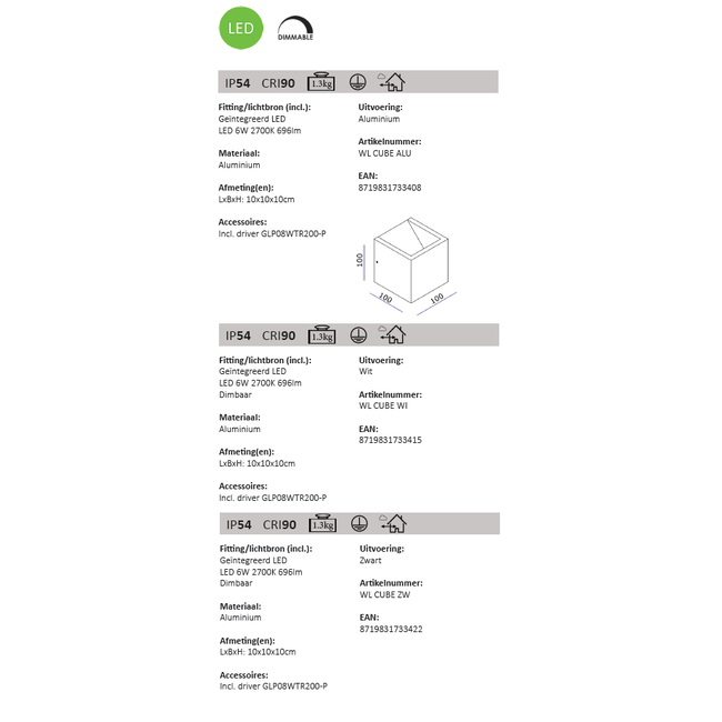 LED Wall Lamp WL Cube IP54