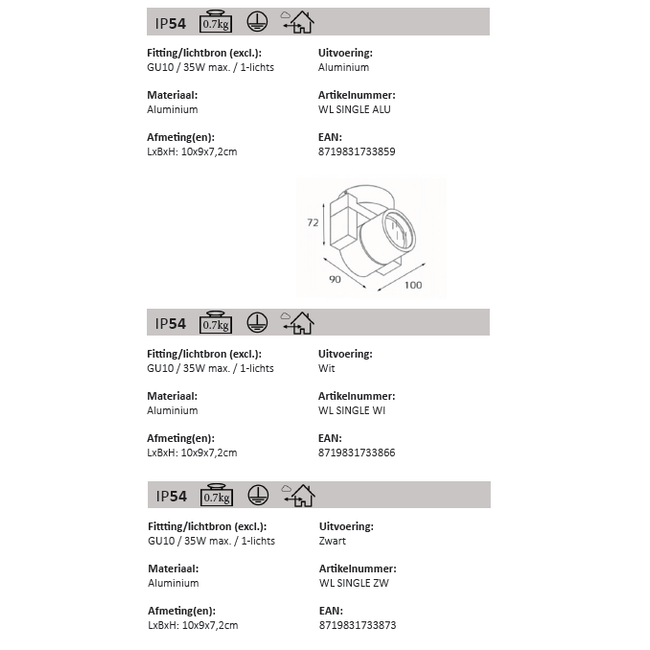 Wandlamp Single IP54 outdoor GU10