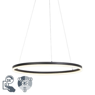 QAZQA Design ring hanging lamp black 80cm incl. LED and dimmer - Anello 99149