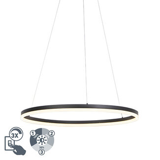 QAZQA Lampe suspendue design noire 80cm avec LED et dimmer - Anello 99149