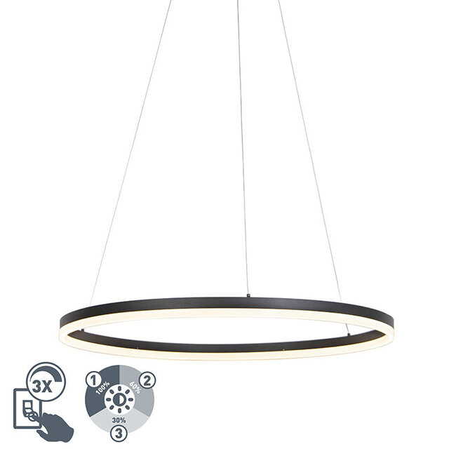 Design ring hanglamp zwart 80cm incl. LED en dimmer - Anello 	99149