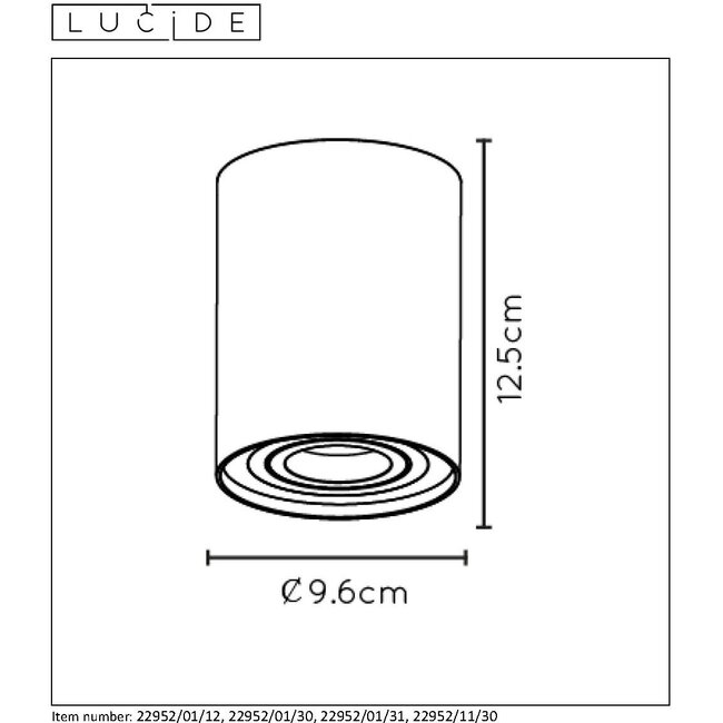 TUBE - Ceiling spotlight - Ø 9,6 cm - 1xGU10 - Matt Gold / Brass - 22952/01/02