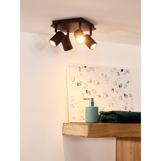 LENNERT - Spot de plafond Salle de bain - LED Dim. - GU10 - 4x5W 3000K - IP44 - Noir - 26958/20/30