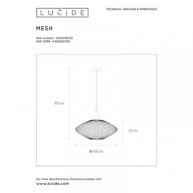 MESH - Pendant lamp - Ø 45 cm - 1xE27 - Black - 21423/45/30