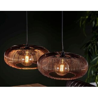 LioLights Hanglamp 2x Ø43 disk wire copper twist