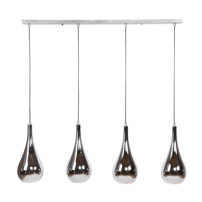 Pendant lamp 4L silver drop glass