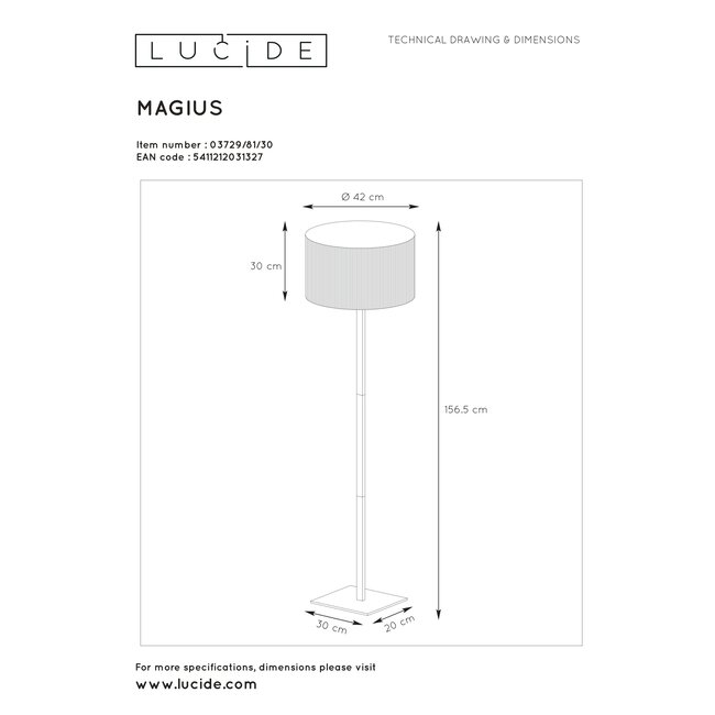 MAGIUS - Vloerlamp - Ø 42 cm - 1xE27 - Licht hout - 03729/81/30