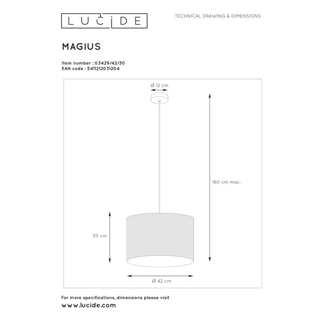 MAGIUS - Hanging lamp - Ø 42 cm - 1xE27 - Light wood - 03429/42/30