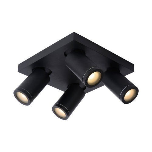 Lucide TAYLOR - Plafondspot Badkamer - LED Dim to warm - GU10 - 4x5W 2200K/3000K - IP44 - Zwart - 09930/20/30 Lucide TAYLOR - Plafondspot Badkamer - LED Dim to warm - GU10 - 4x5W 2200K/3000K - IP44 - Zwart - 09930/20/30