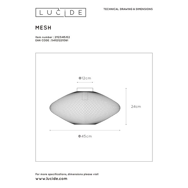 MESH - Ceiling light - Ø 45 cm - E27 - Black - 21123/45/30