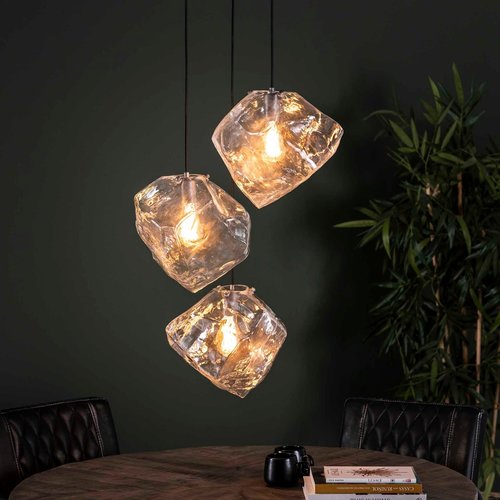LioLights Hanging lamp 3L rock clear stepped
