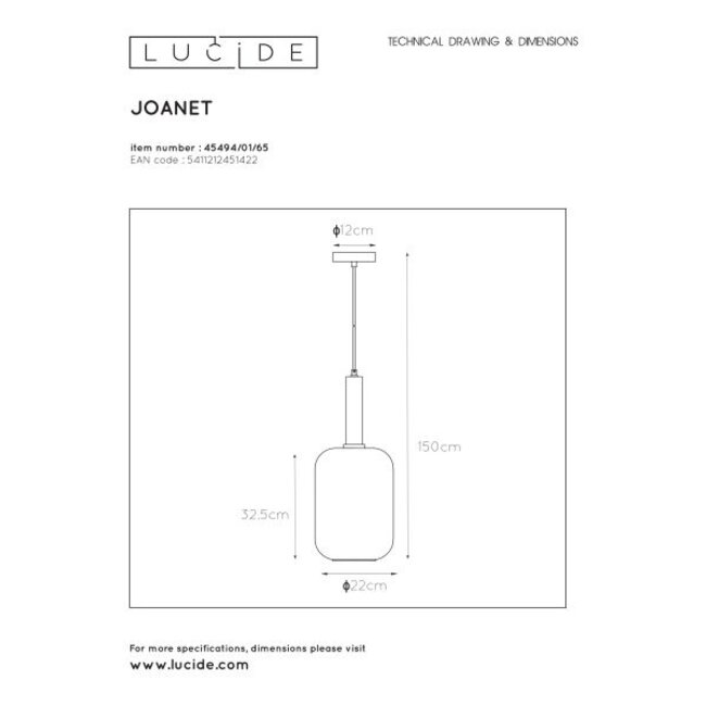 JOANET - Lampe à suspension - Ø 22 cm - 1xE27 - Fumé - 45494/01/65