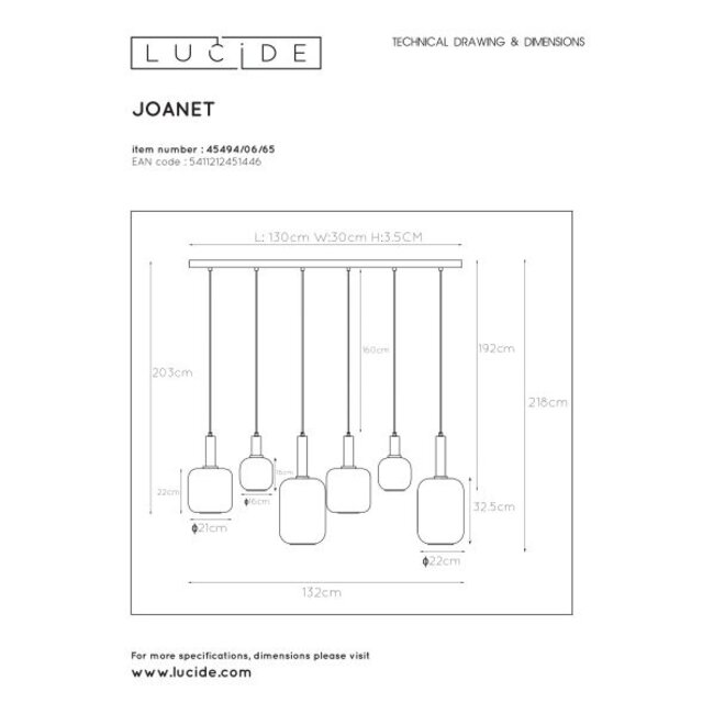 JOANET - Hanglamp - 6xE27 - Fumé - 45494/06/65