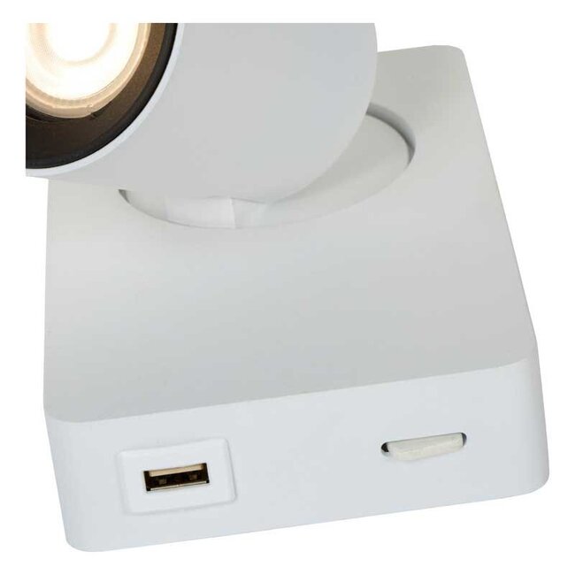 NIGEL - Wall spotlight - LED - GU10 - 1x5W 3000K - With USB charging point - White - 09929/06/31