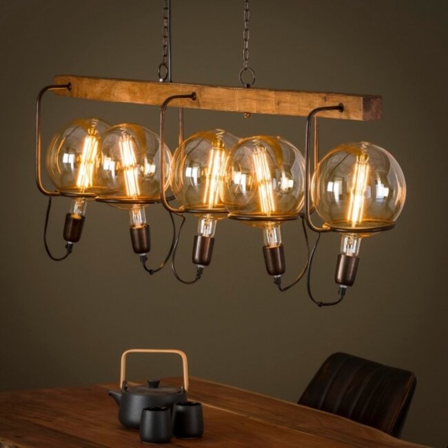 Liolights Lampe à suspension en bois Saturn avec ampoules LED 5 x Ø20cm