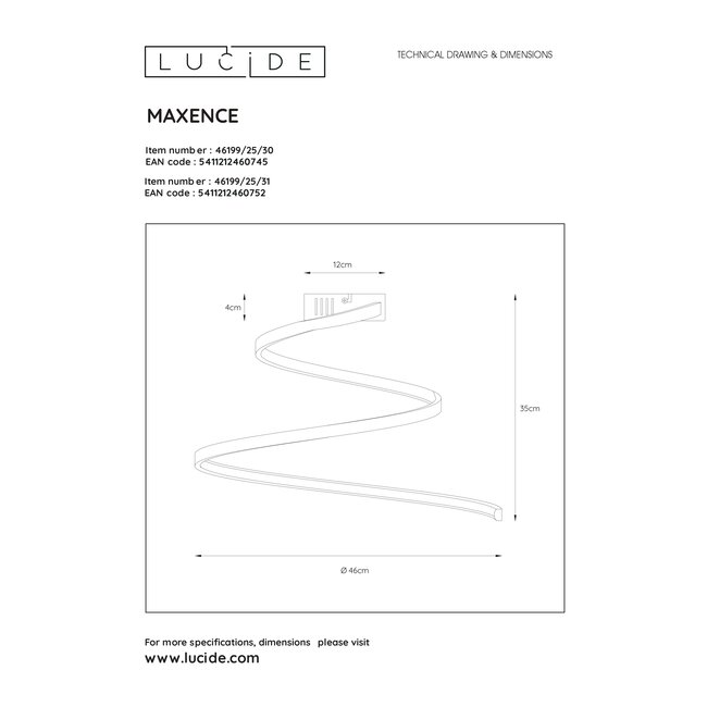 MAXENCE - Plafonnier - Ø 46 cm - LED Dim. - 1x24W 3000K - 3 StepDim - Blanc - 46199/25/31
