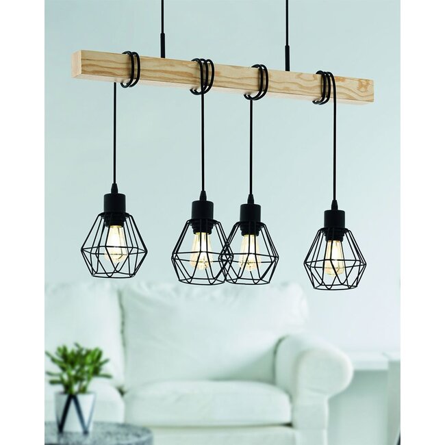 TOWNSHEND 5 Pendant lamp E27 black/wood 44075