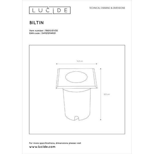 BILTIN - Spot de sol Extérieur - 1xGU10 - IP67 - Noir - 11800/01/30
